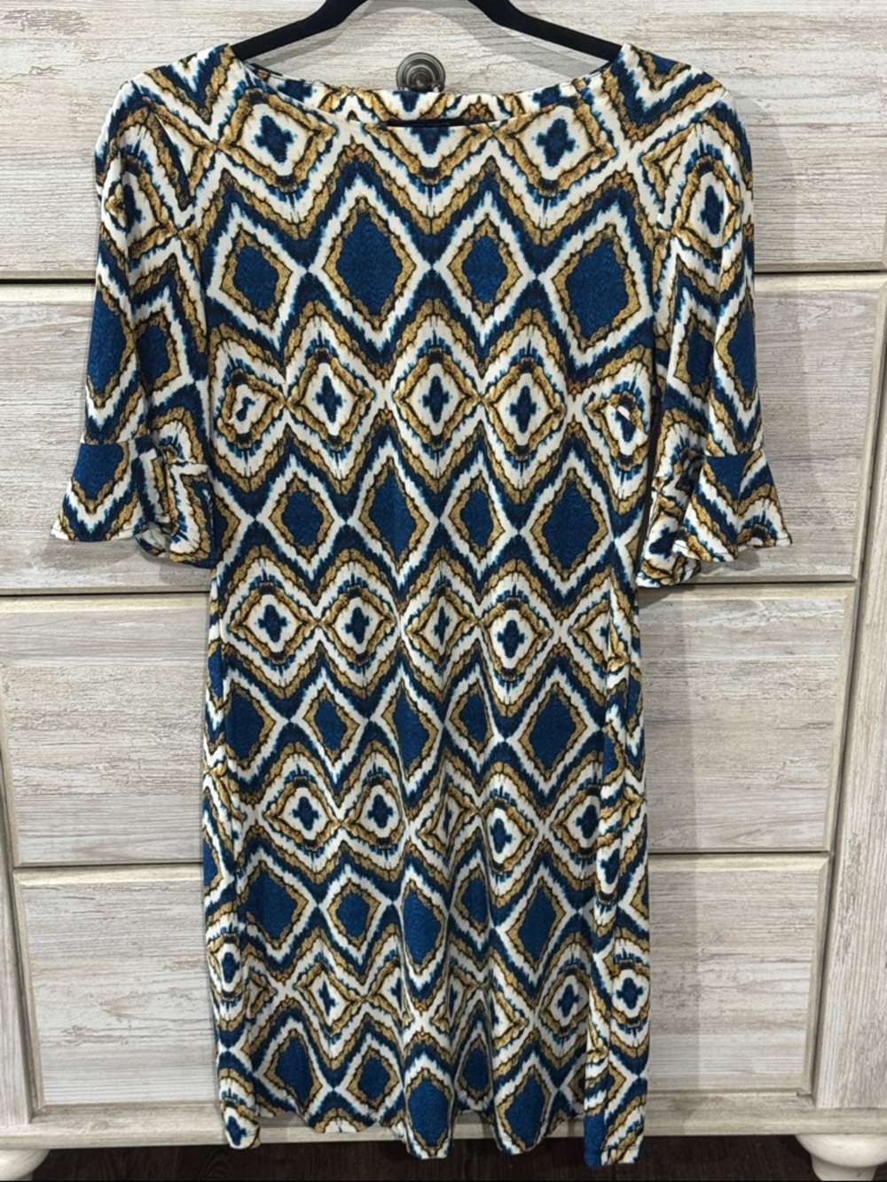Tommy Hilfiger Blue and Cream Geometric Midi Dress